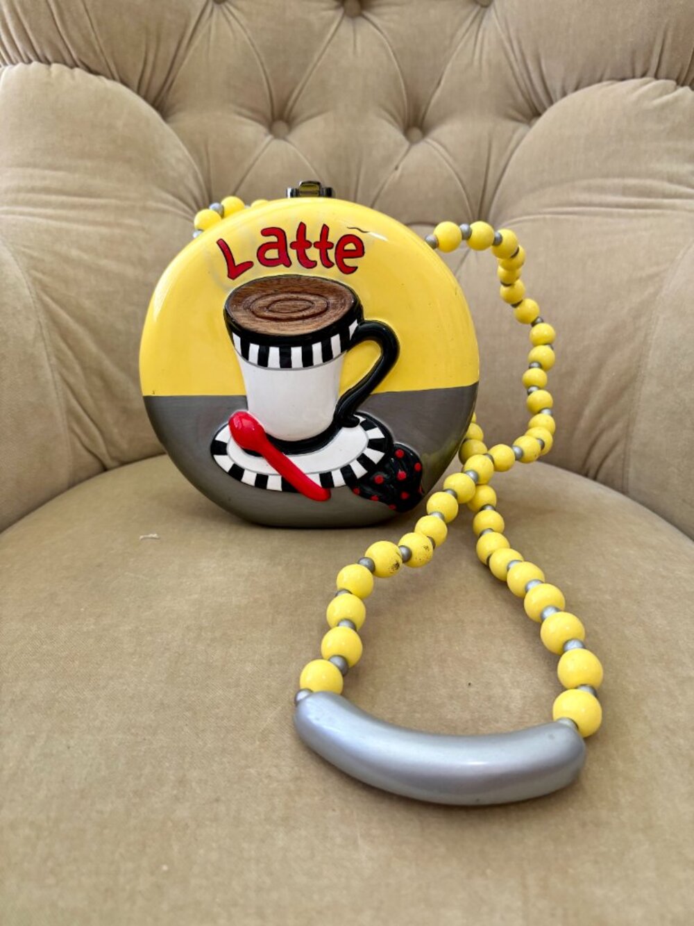 VTG Auth Iconic LATTE COFFEE CUP Hand Carved Wood Minaudiere Bag - Picture 2 of 7